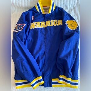 Mitchell & Ness Blue and Yellow Warriors Puffer Jacket